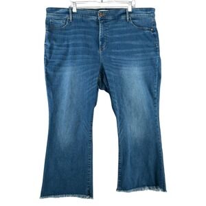 LOFT PLUS‎ Womens Size 24 High Waist Flare Crop Frayed Hem Blue Denim Jeans